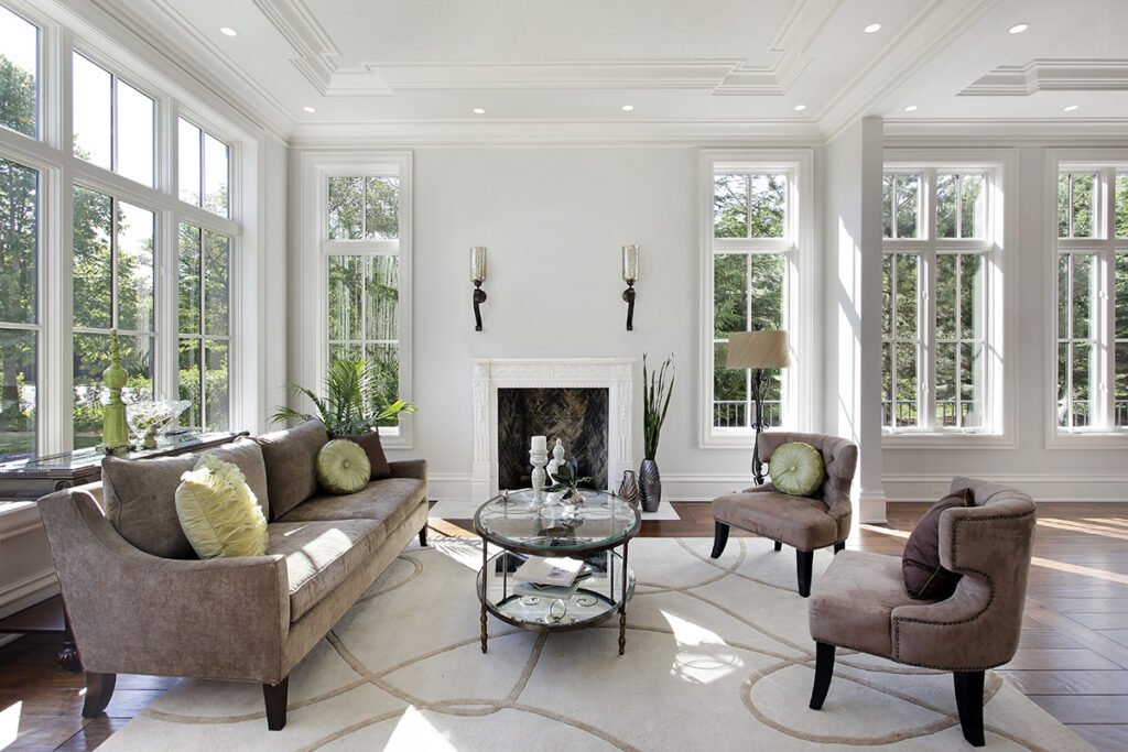 living room naturally lit by windows