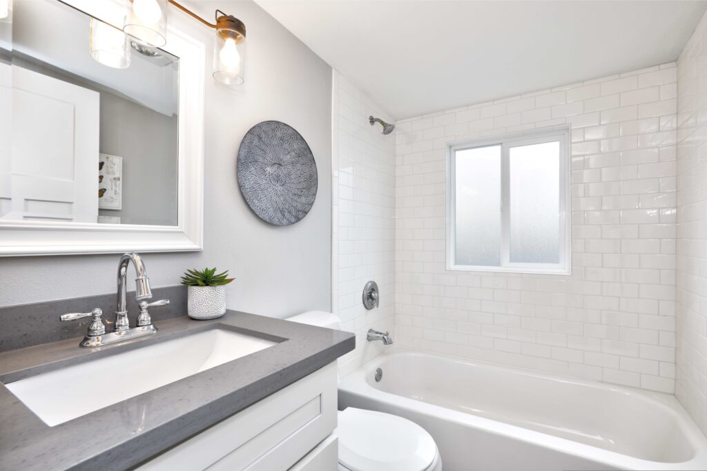modern bathroom with tub shower combo