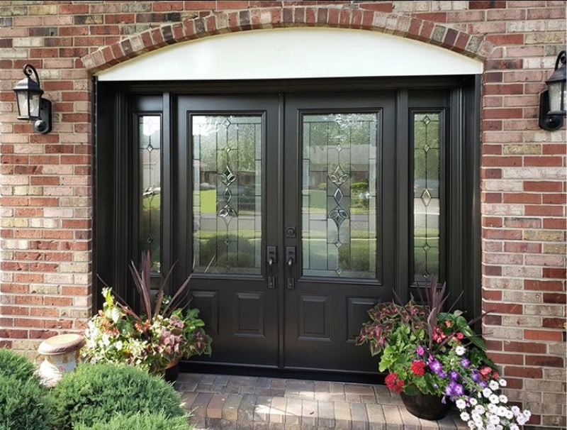 custom black front door with glass
